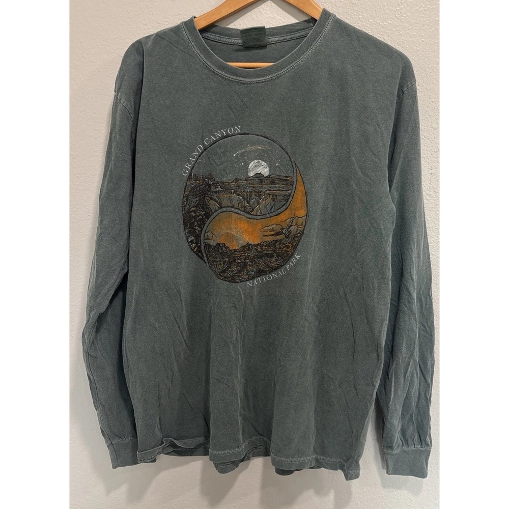 Grand Canyon National Park Long Sleeve Distressed T-Shirt Green Spruce Size L